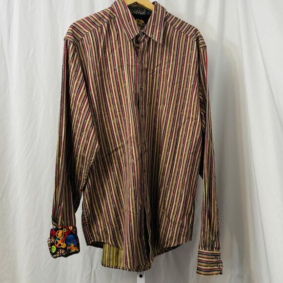 Robert Graham Shirt Mens XLT XL Tall Flip Cuff Multicolor Striped Party - Picture 1 of 13